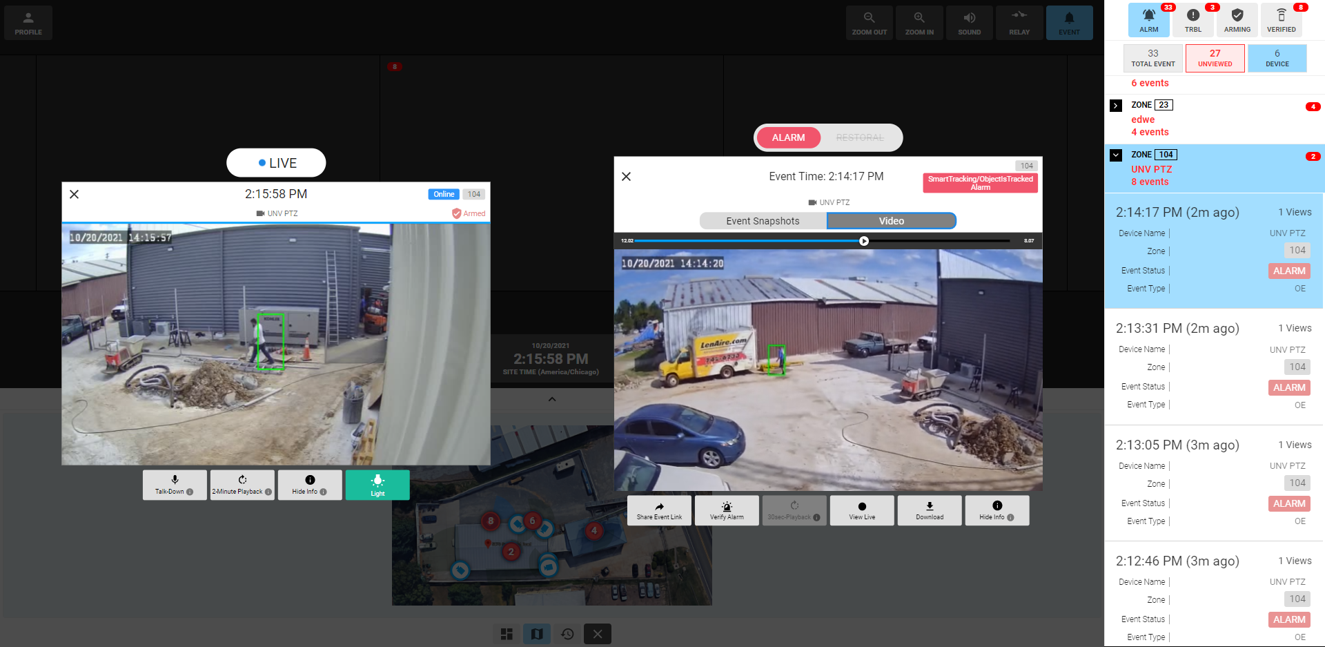 AI video monitoring in action with ProVisual by APS featuring live and recorded video feeds.