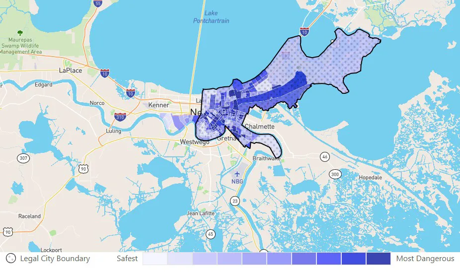 New Orleans Crime Map highlighting safest neighborhoods